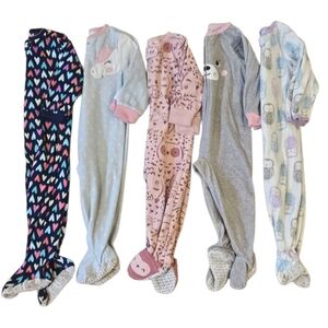 Lot of 5 Carter’s Baby Girl Fleece Sleepers Size 18M Footed Pajamas